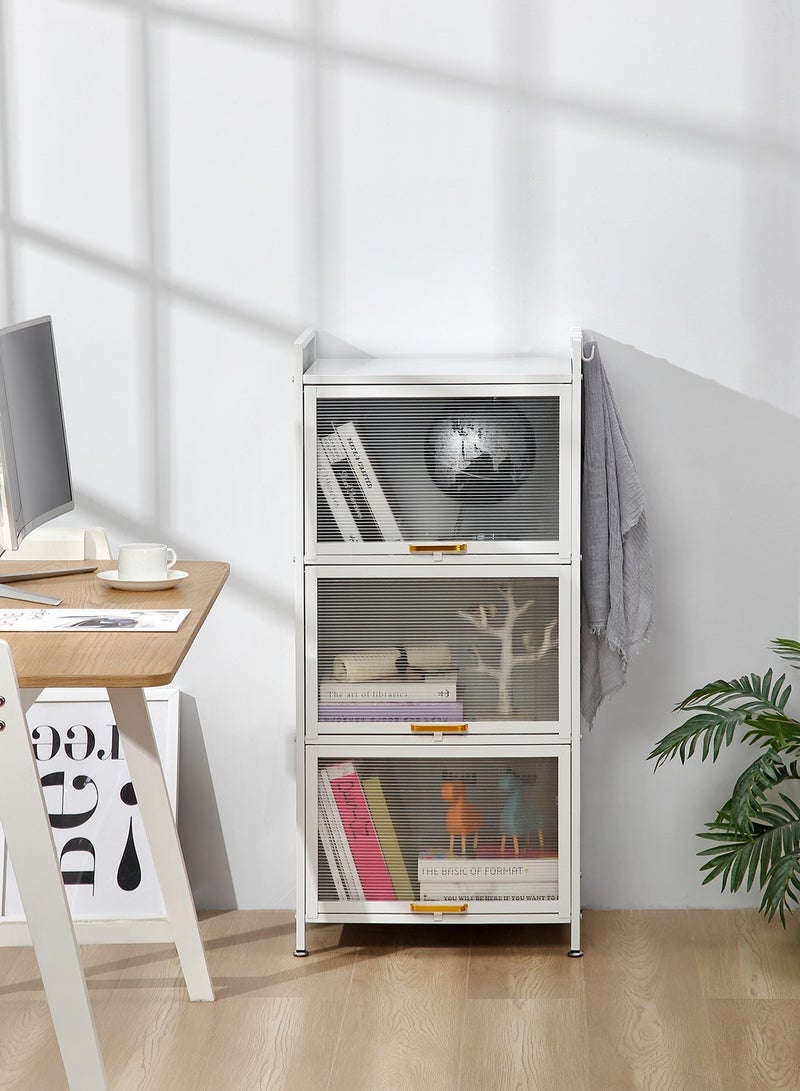 LAWAZIM Modern Storage Cabinet -3 Tier White- Sleek Design Space-Saving Storage Organizer with Easy-to-clean Sturdy Shelves Racks Drawers and Doors- for Office Livingroom Bedroom Kitchen Organization - Image 4