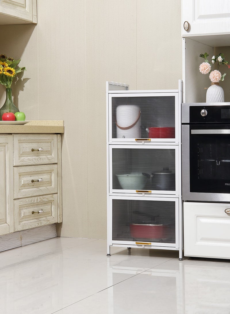 LAWAZIM Modern Storage Cabinet -3 Tier White- Sleek Design Space-Saving Storage Organizer with Easy-to-clean Sturdy Shelves Racks Drawers and Doors- for Office Livingroom Bedroom Kitchen Organization - Image 5