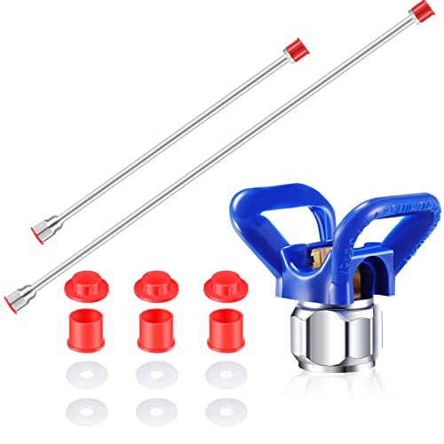 Lanties 2 Airless Sprayer Gun Tip Extension and 1 Tip Guard for Paint Sprayer, Spray Gun Tip Extension Pole Rod with Red Guard, Universal Replacement Tool for Airless Painting Spray Gun, 19.69", 29.53" - Image 1