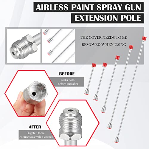 Lanties 2 Airless Sprayer Gun Tip Extension and 1 Tip Guard for Paint Sprayer, Spray Gun Tip Extension Pole Rod with Red Guard, Universal Replacement Tool for Airless Painting Spray Gun, 19.69", 29.53" - Image 5