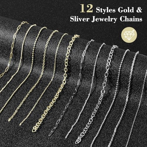 Zplontya 18K Necklace Chains for Jewelry Making Kit 381PCS Include 50Ft 12 Rolls Gold/Silver Jewelry Chains and Charms,Jump Rings,Pliers&Accessories for DIY Necklace Bracelet Keychain Crafting Gifts - Image 2