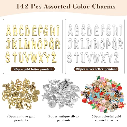 Zplontya 18K Necklace Chains for Jewelry Making Kit 381PCS Include 50Ft 12 Rolls Gold/Silver Jewelry Chains and Charms,Jump Rings,Pliers&Accessories for DIY Necklace Bracelet Keychain Crafting Gifts - Image 4