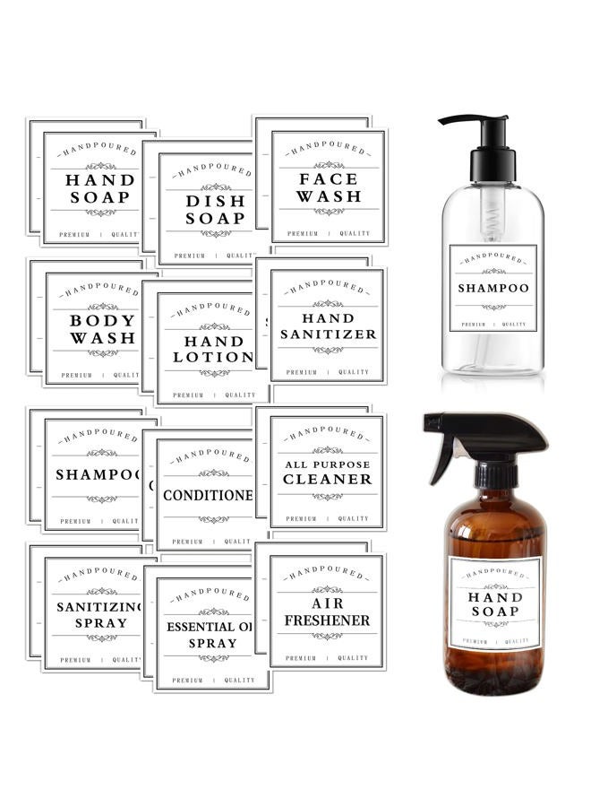 TESWEY Bathroom Bottle Labels, Retro Style Container Labels for Glass or Plastic Bottles, Waterproof Labels for Hand Soap Shampoo Lotion Dispenser - Image 1