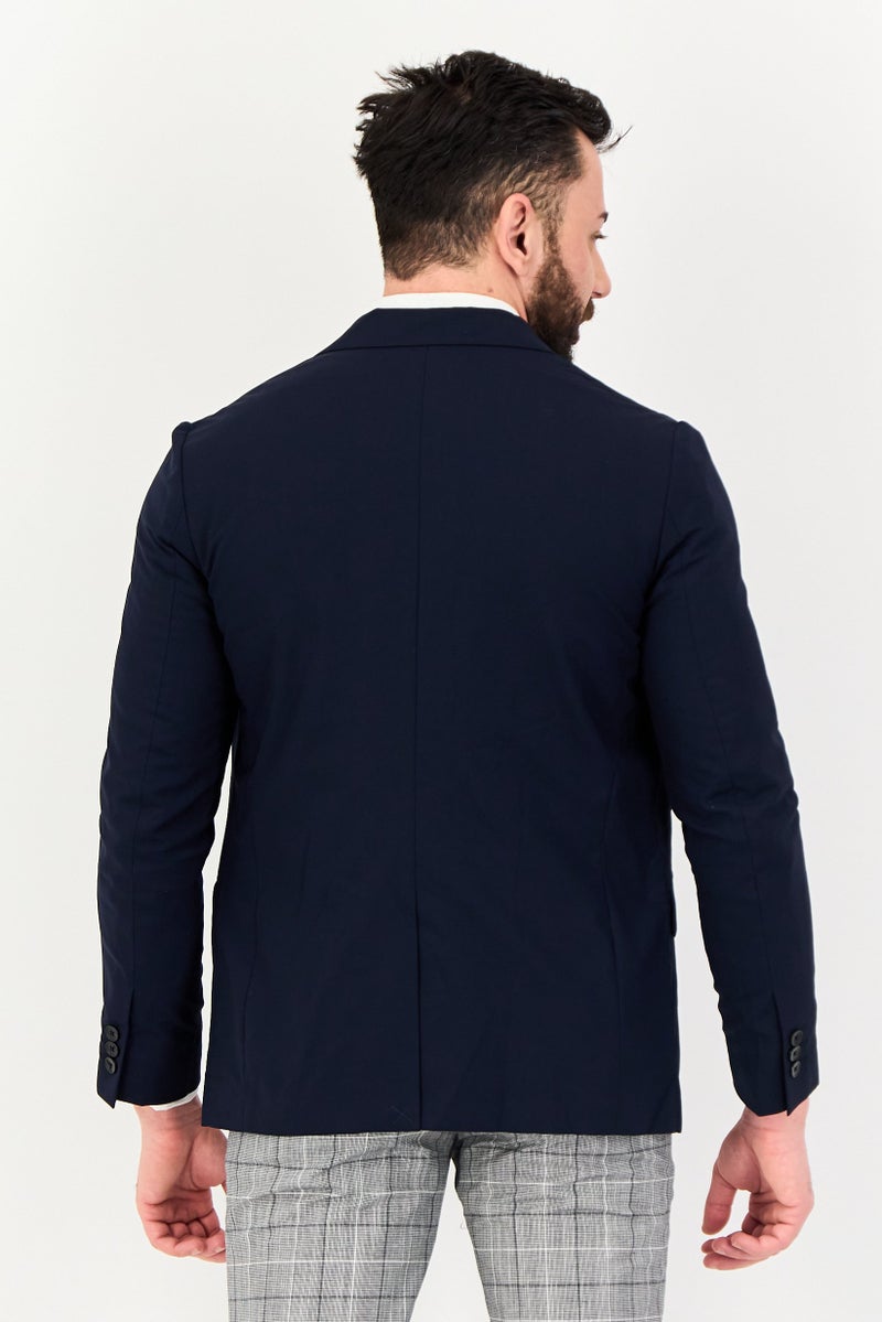 SELECTED Men Travel Fit Solid Semi Formal Blazer, Navy - Image 3