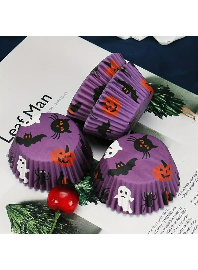 Kandid 100 Pcs Halloween Cupcake Paper Cups, Halloween theme dessert paper cups, birthday party (Purple) - Image 1