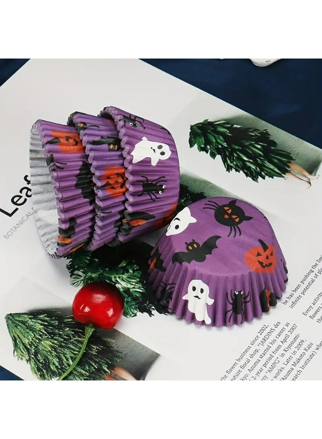 Kandid 100 Pcs Halloween Cupcake Paper Cups, Halloween theme dessert paper cups, birthday party (Purple) - Image 2