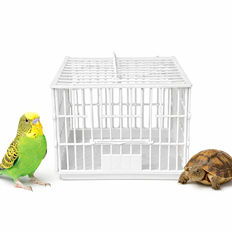 Portable Bird Travel Cage for Small Parrots Budgies Lovebirds turtles Cockatiels Plastic Carrier with Ventilation and Secure Lock White - Image 1
