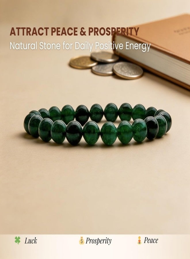 Plus Value Natural Green Jade Bracelet 8mm Beads Jade Stone Bracelet to Attract Money, Wealth, Reiki Healing Crystal for Men, Women (Jute Bag) - Image 2