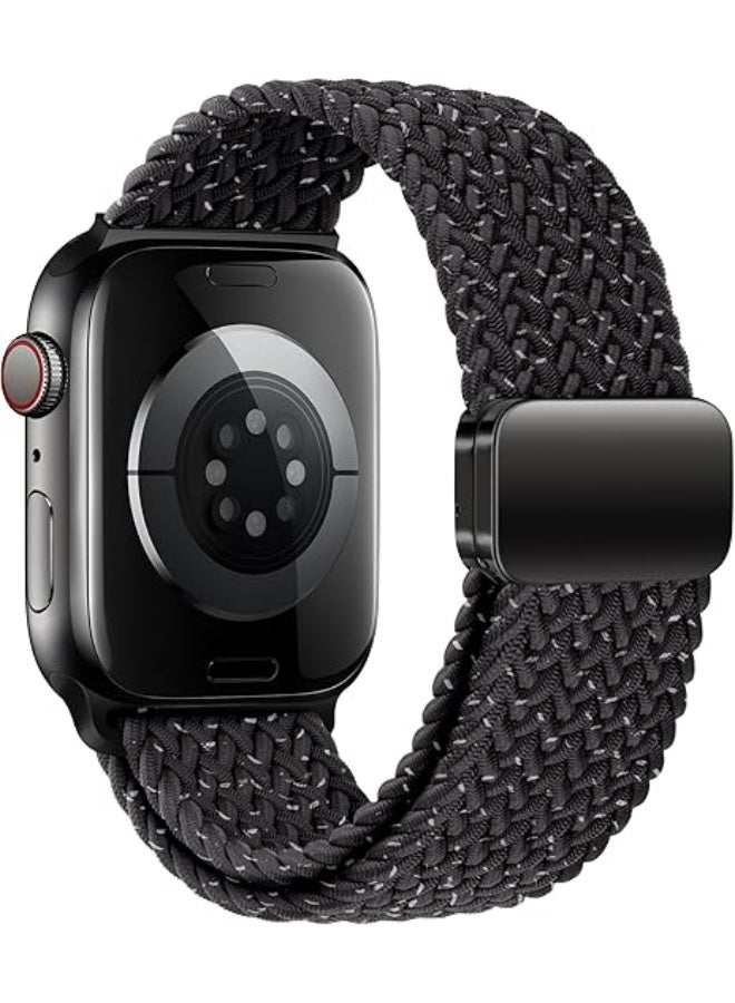 Starlight Black Nylon Sport Loop Band Compatible with Apple Watch Ultra-Thin Band 38mm 40mm 41mm 42mm Soft Woven Magnetic Buckle Strap for iWatch Series - Image 2