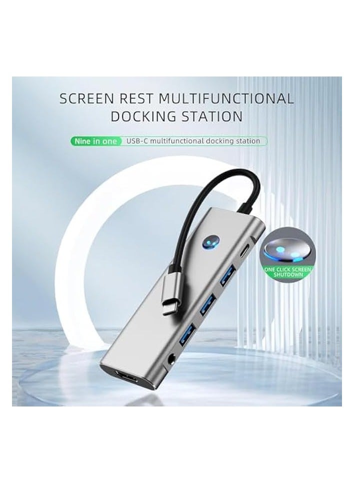 erorex Upgrade USB C Hub With One-Click Screen Off, 9-in-1 USB C Adapters with 4K@60Hz HDMI, 100W PD, SD/TF Card Readers, USB 3.0/C Data Port and Audio Port, USB C Docking Station for Type-C (9 IN 1) - Image 2