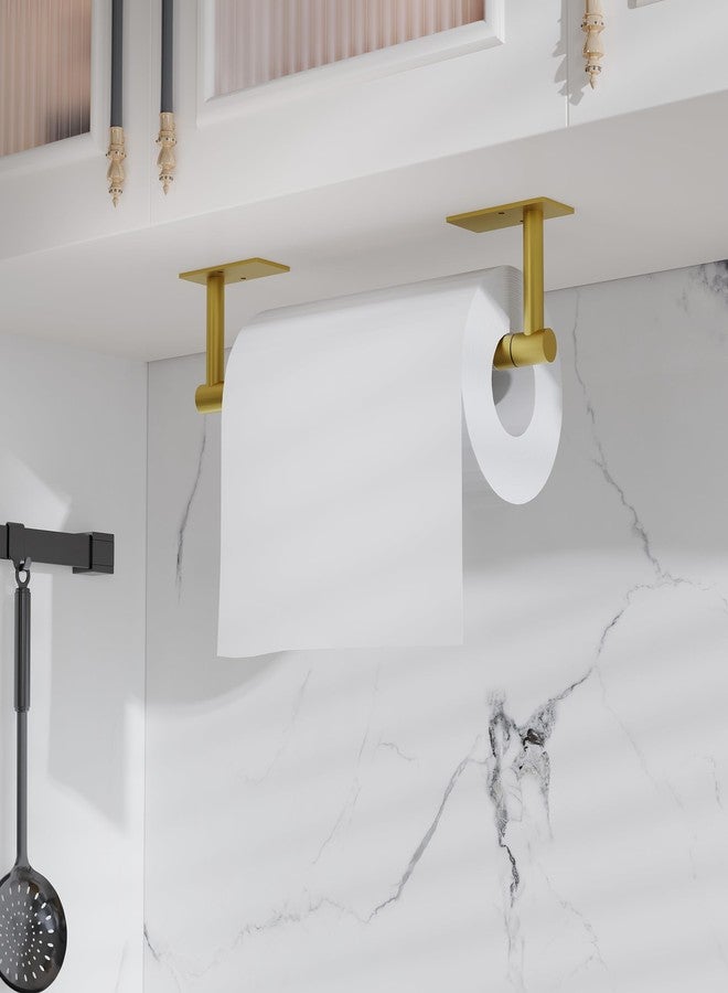 Ruacq Brushed Gold Paper Towel Holder Double Post Pivoting Square Base Under Cabinet Paper Towel Holder for Kitchen Self-Adhesive or Drill mounting - Image 3