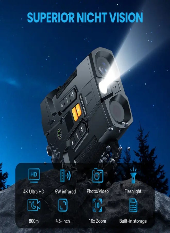 4K Ultra HD Night Vision Binoculars with 4.5-Inch Large Screen, 10X Digital Zoom, Infrared Vision, 5000mAh Rechargeable Battery, Built-in Flashlight & Manual Focus – Ideal for Camping, Wildlife, Hiking & Outdoor Exploration - Image 2