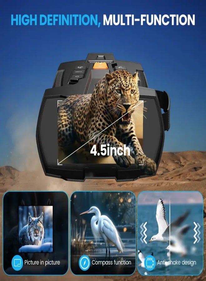 4K Ultra HD Night Vision Binoculars with 4.5-Inch Large Screen, 10X Digital Zoom, Infrared Vision, 5000mAh Rechargeable Battery, Built-in Flashlight & Manual Focus – Ideal for Camping, Wildlife, Hiking & Outdoor Exploration - Image 5