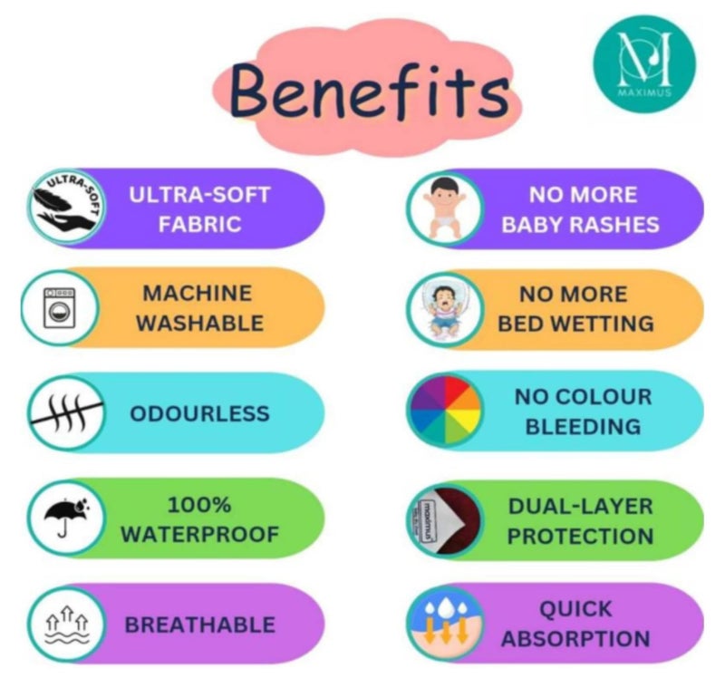 THE MAXIMUS Maximus Waterproof Quick Dry Sheet for Baby Pack of 3 | Bed Pad Extra Absorbent Washable Matress Protector | Bed Protector Sheet for Toddler Children (70x50cm) (RED, Purple & Green, Medium) - Image 3