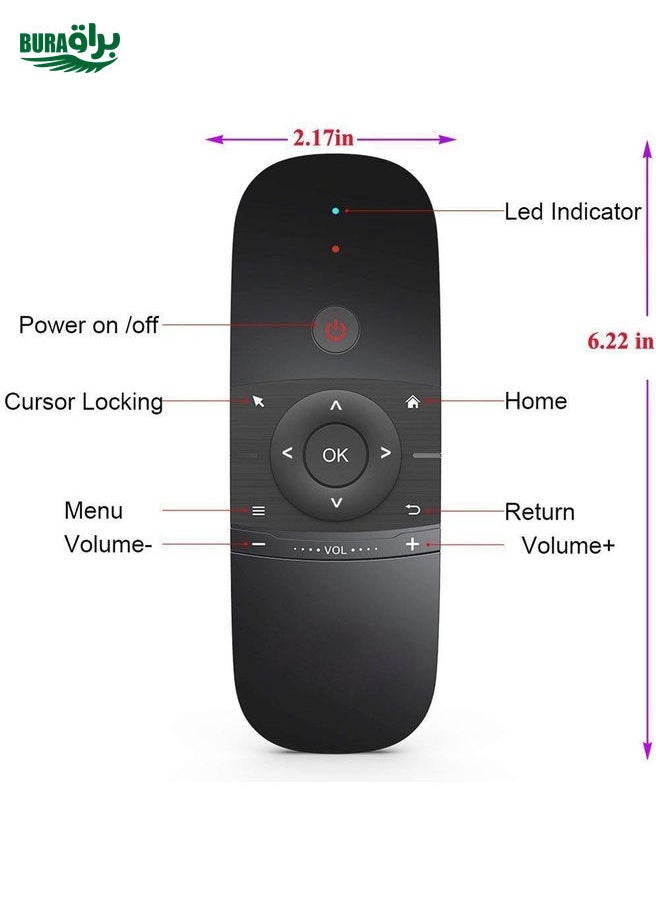 BURAQ - W1 Wireless QWERTY 57-Keys Keyboard 2.4G Air Mouse Remote Controller with LED Indicator for Android TV Box, Mini PC, Smart TV, Projector, HTPC, All-in-one PC / TV - Image 1