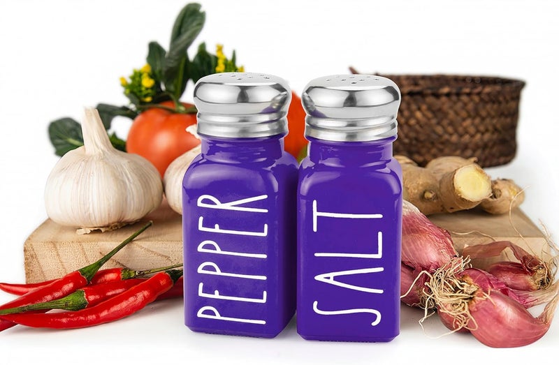 Brighter Barns Purple Salt and Pepper Shakers Set by Brighter Barns  Modern Farmhouse Kitchen Decor  Glass Shakers  Stainless Steel Lids - Image 5