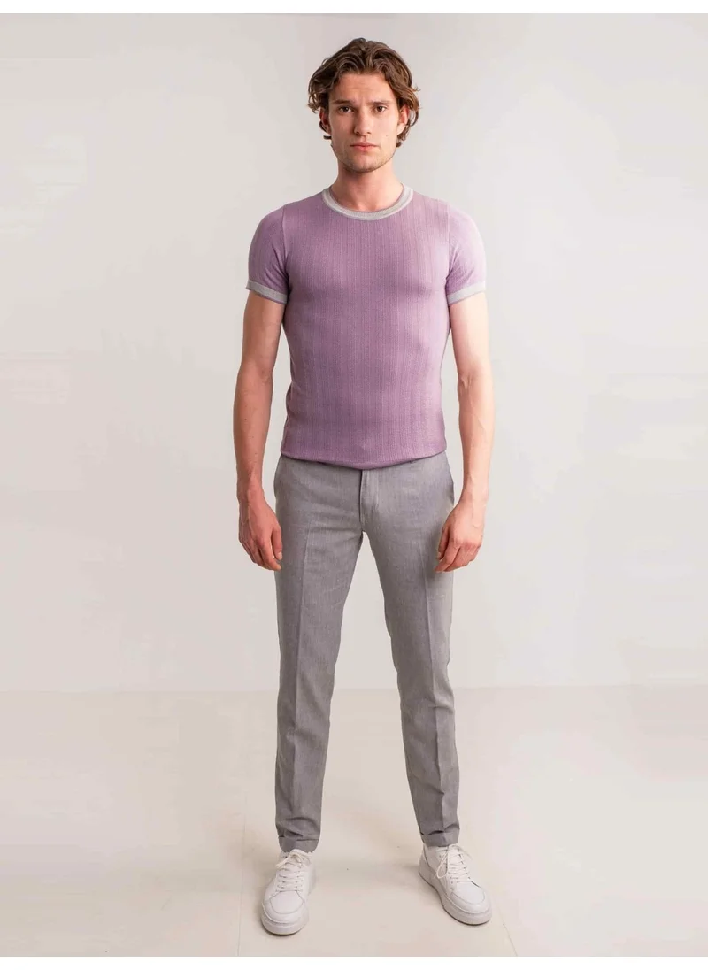 Dufy Lilac Men's Slim Fit Crew Neck Knitwear