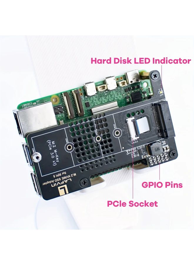 LAFVIN 1pc M2 NVMe SSD Adapter For Raspberry Pi 5 PCIe Gen3 With Heatsink Cooling Pad - Image 3