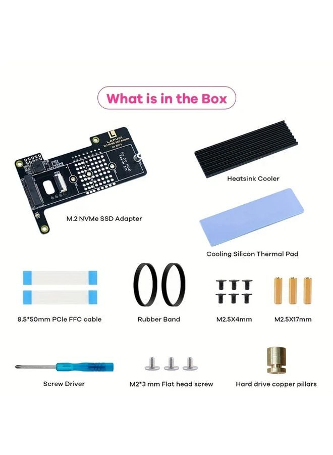 LAFVIN 1pc M2 NVMe SSD Adapter For Raspberry Pi 5 PCIe Gen3 With Heatsink Cooling Pad - Image 1