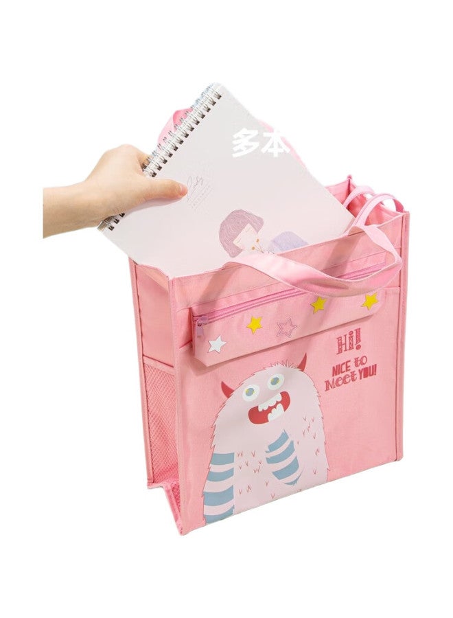 Deli Student Tutoring Bag Cute Little Hungry Devil Multi-Functional Handheld Shopping Bag With Book Strap Children'S Extracurricular Art Tutoring Backpack Pink - Image 2