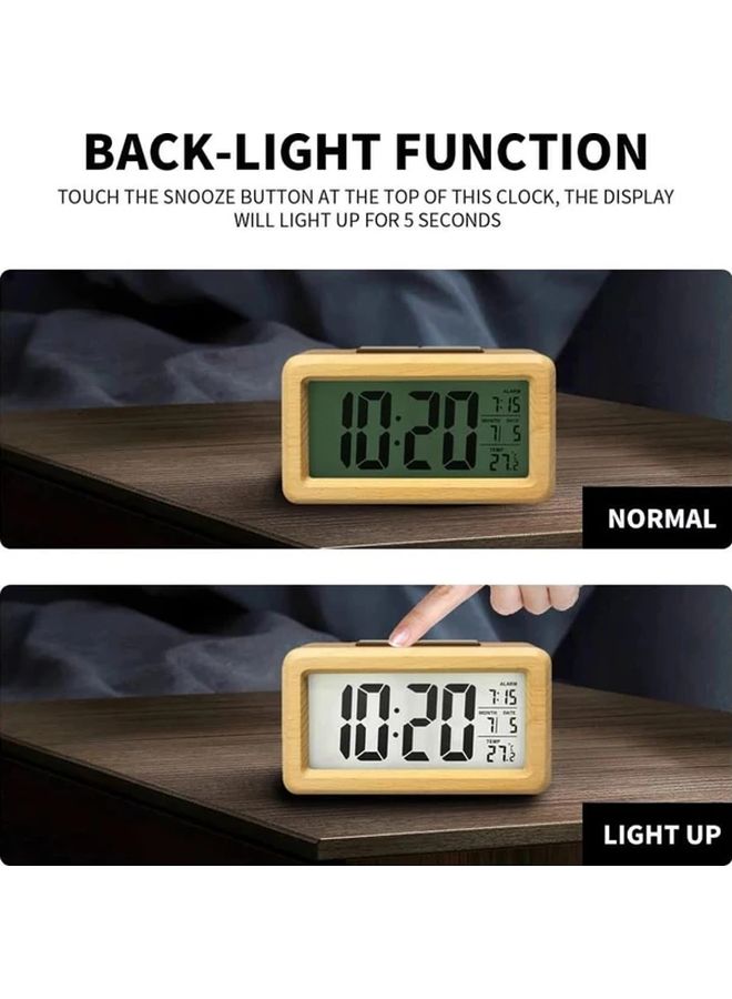 Pure Color Wood Alarm Clock Display Calendar Temperature Backlight Snooze - Image 5