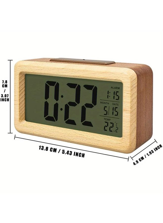 Pure Color Wood Alarm Clock Display Calendar Temperature Backlight Snooze - Image 3