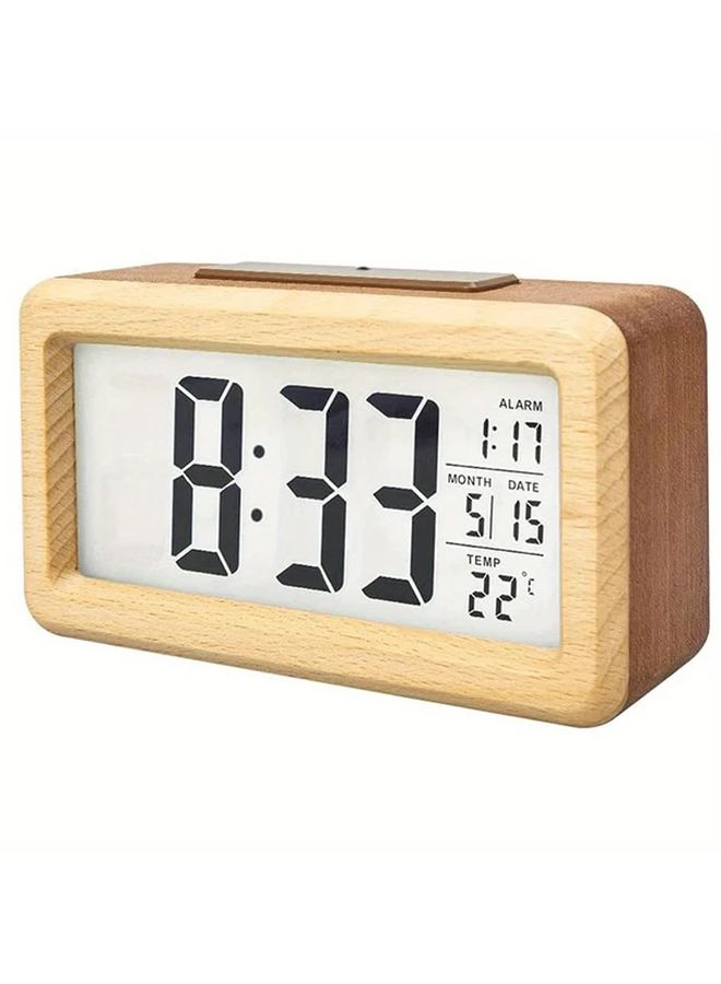 Pure Color Wood Alarm Clock Display Calendar Temperature Backlight Snooze - Image 2