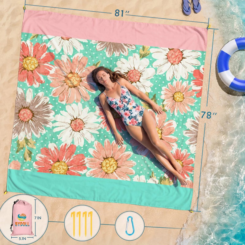 BYDOLL Beach Blanket Waterproof Sandproof 78''Ã—81'' Suits1-4 Adults Compact Lightweight Oversized Sand-Free Blanket Large Picnic Mat for Beach Travel Camping Hiking - Image 2