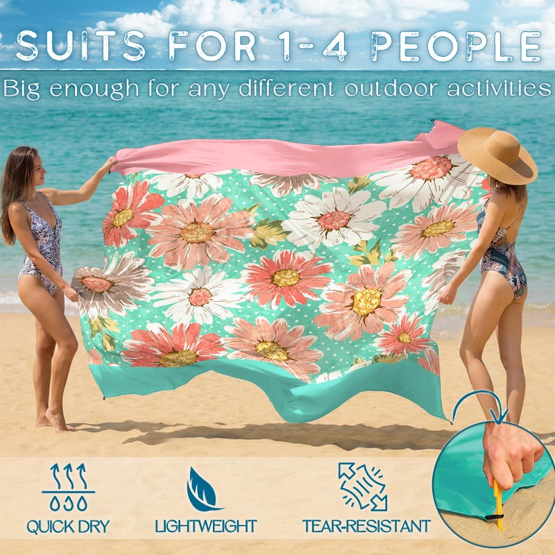 BYDOLL Beach Blanket Waterproof Sandproof 78''Ã—81'' Suits1-4 Adults Compact Lightweight Oversized Sand-Free Blanket Large Picnic Mat for Beach Travel Camping Hiking - Image 4