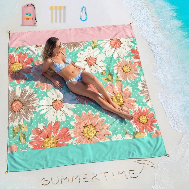 BYDOLL Beach Blanket Waterproof Sandproof 78''Ã—81'' Suits1-4 Adults Compact Lightweight Oversized Sand-Free Blanket Large Picnic Mat for Beach Travel Camping Hiking - Image 1