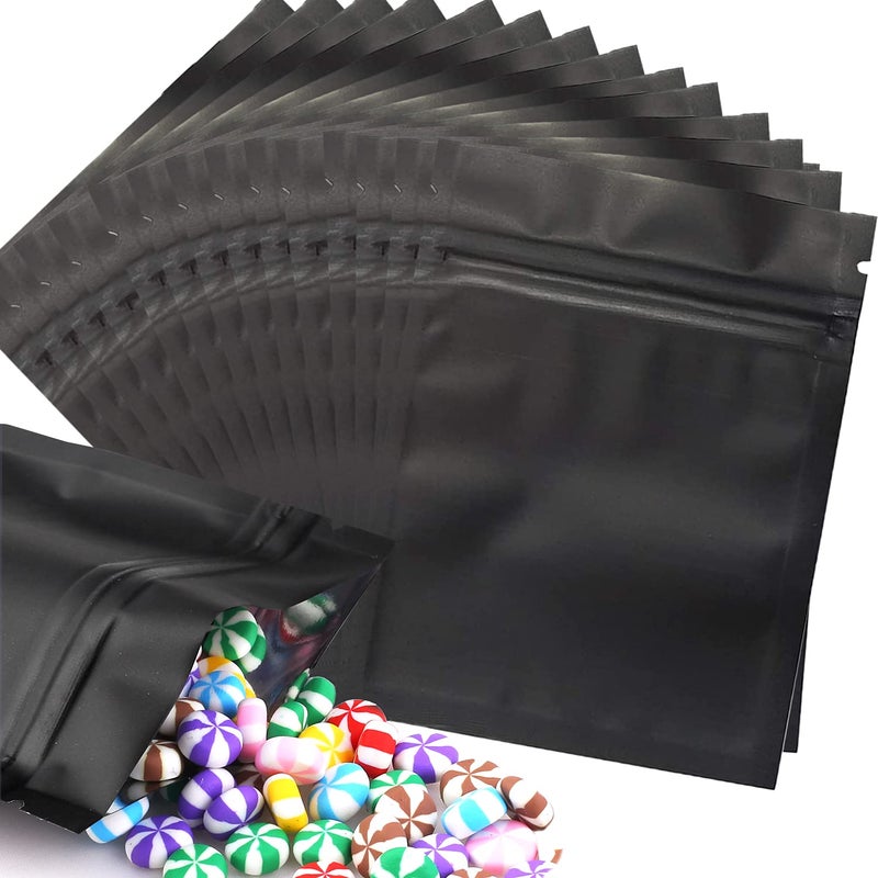 COQOFA 100 pcs 4X 6 inch Resealable Smell Proof Bags Mylar Bags Matte Black Foil Pouch DoubleSided Flat Ziplock Bag