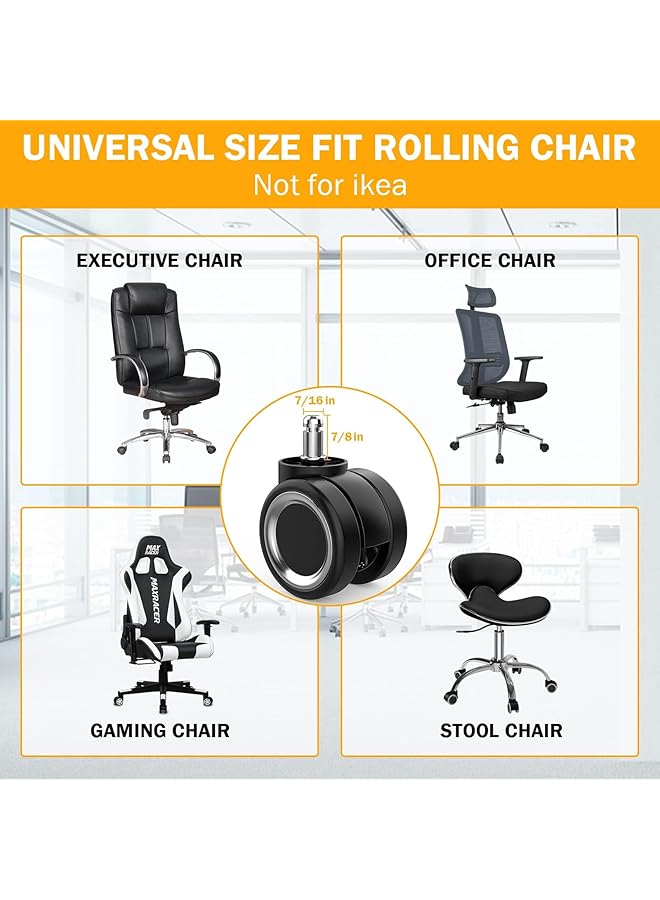 إيروريكس عجلات دوارة 360 درجة لكرسي المكتب البديل آمنة لجميع الأرضيات ولا تحتاج إلى حصائر وعجلات كرسي شديدة التحمل 1000 رطل خالية من الضوضاء وانزلاق سلس مجموعة من 5 عجلات كرسي ملائمة عالميًا - Image 3