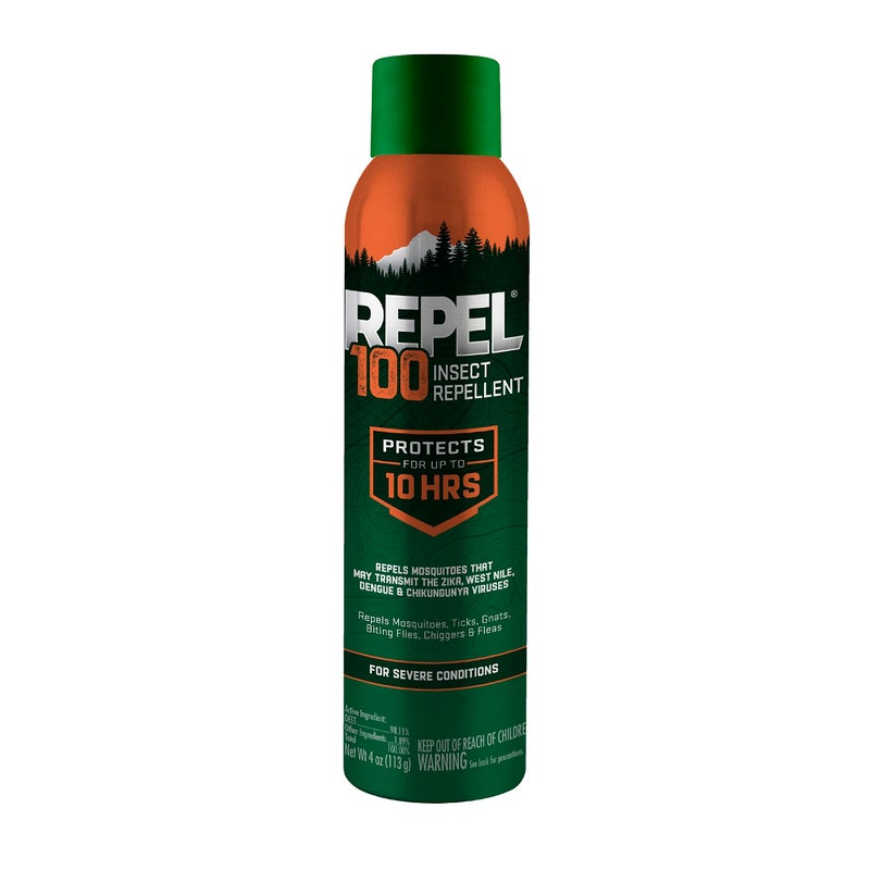 Repel 100 Insect Repellent, 4 Ounces, 98% DEET 10-Hour Protection Lon-Lasting Insect Repellent Aerosol Spray Repels Mosquitoes, Ticks, Gnats, Biting Flies, Chiggers And Fleas - Image 1
