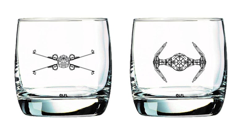 Star Wars Glass Set - X-Wing & TIE Fighter - Collectible Gift Set of 2 Cocktail Glasses - 10 oz Capacity - Classic Design - Heavy Base - Image 1