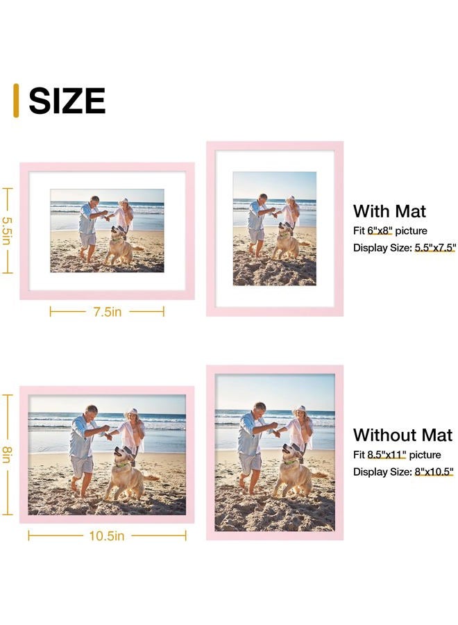 decorUhome 8.5x11 Picture Frame, Display Pictures 6x8 with Mat or 8.5x11 without Mat, Wall & Tabletop Display Certificate Frame, Pink, 1 Pack - Image 2