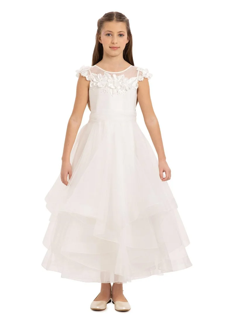 VIA BAMBINO Girls' Hi-Low Tiered Tulle Gown