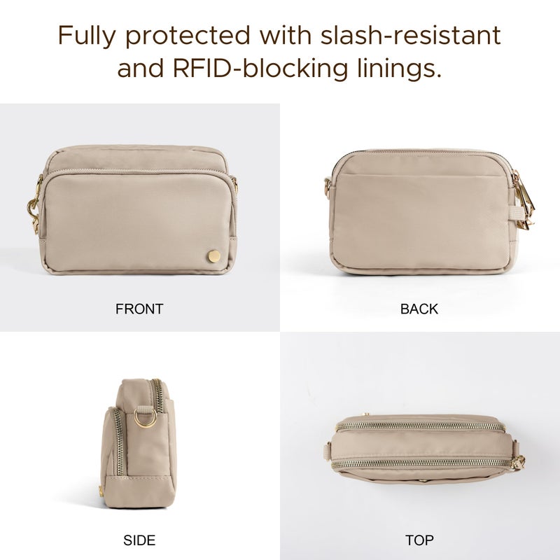 Joryin Anti Theft Crossbody Bag for Women Men, Slash-resistant RFID Blocking Travel Purses, Small Shoulder Bag Handbag, Latte - Image 4