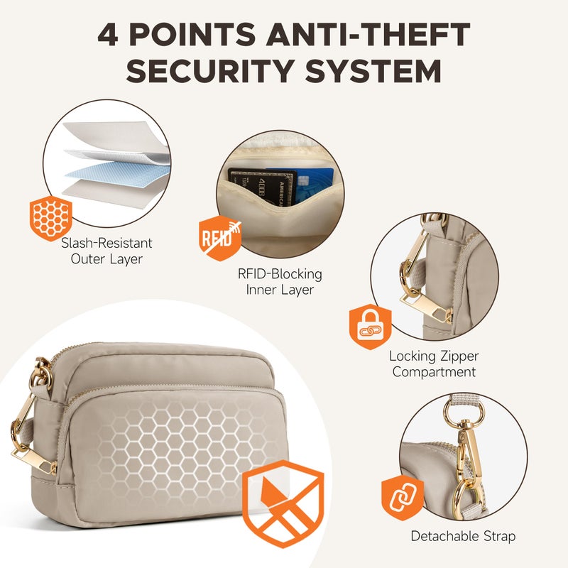 Joryin Anti Theft Crossbody Bag for Women Men, Slash-resistant RFID Blocking Travel Purses, Small Shoulder Bag Handbag, Latte - Image 3