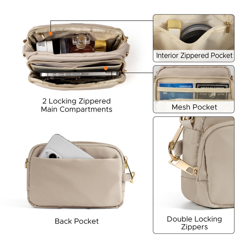 Joryin Anti Theft Crossbody Bag for Women Men, Slash-resistant RFID Blocking Travel Purses, Small Shoulder Bag Handbag, Latte - Image 5