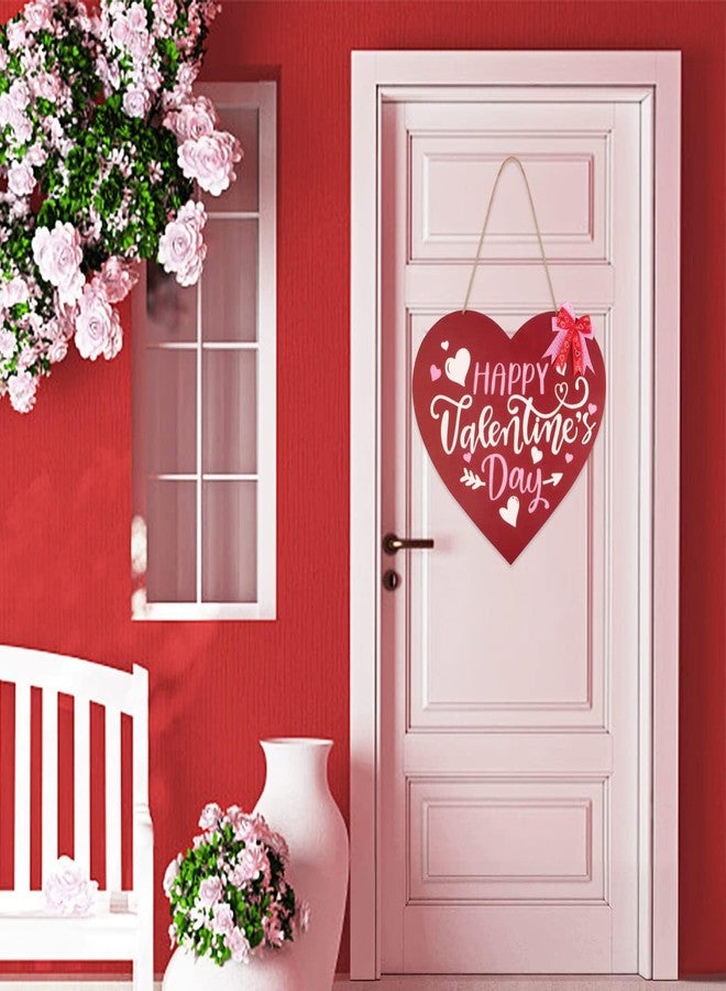 Fangoo Valentines Day Door Sign Valentine's Day Wooden Hanging Sign Happy Valentine's Day Wreath Sign Valentine's Day Front Door Hanging Sign for Valentine's Day Home Window Door Wall Outdoor Decor - Image 4