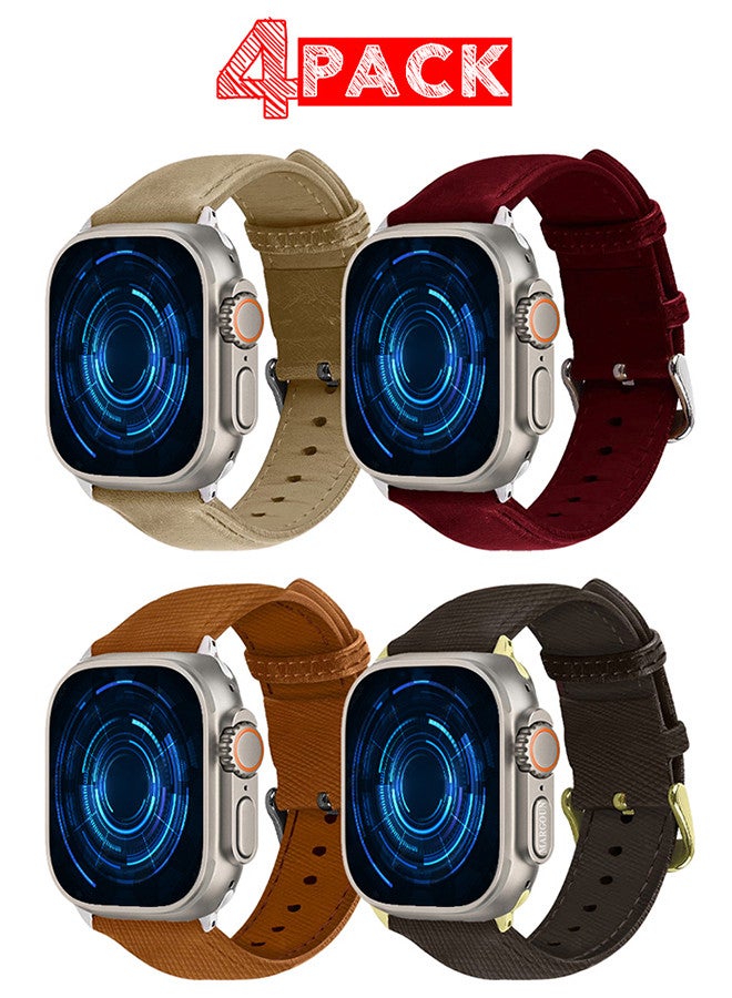 CATANES 4 Pack For Apple Watch Band 49mm/45mm/44mm Leather Band Buckle Strap Wristband Compatible with Apple watch series Ultra2/Ultra/8/7/SE/5/4/3/2/1 - Image 1