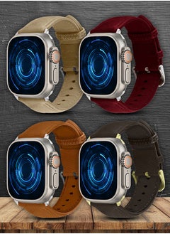 CATANES 4 Pack For Apple Watch Band 49mm/45mm/44mm Leather Band Buckle Strap Wristband Compatible with Apple watch series Ultra2/Ultra/8/7/SE/5/4/3/2/1  - Image 2