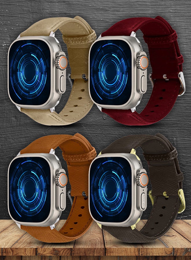 CATANES 4 Pack For Apple Watch Band 49mm/45mm/44mm Leather Band Buckle Strap Wristband Compatible with Apple watch series Ultra2/Ultra/8/7/SE/5/4/3/2/1 - Image 2