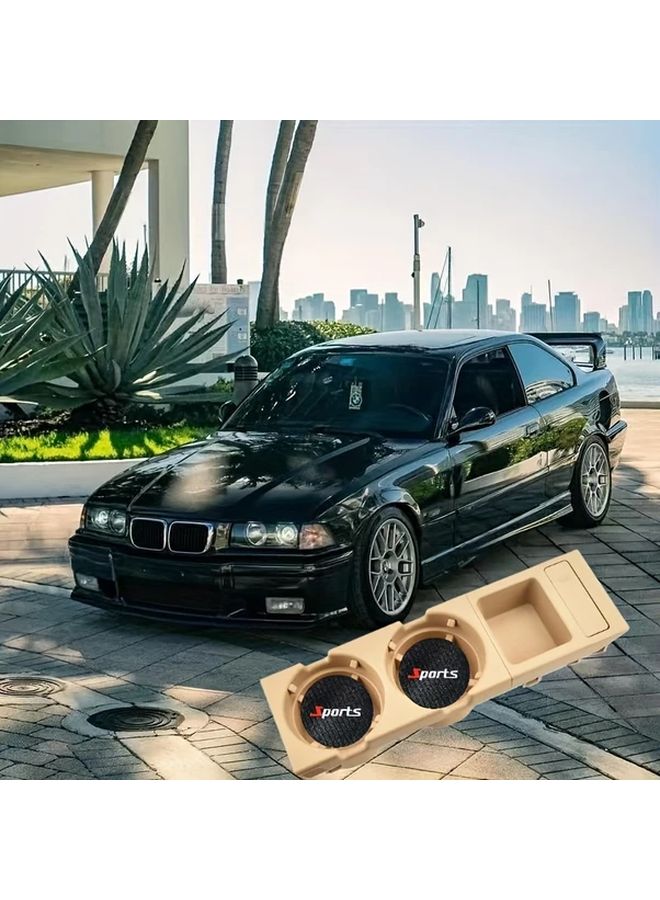 حامل أكواب بي إم دبليو E46 بلون البيج مع حامل عملات معدنية لإكسسوارات لوحة القيادة - Image 1