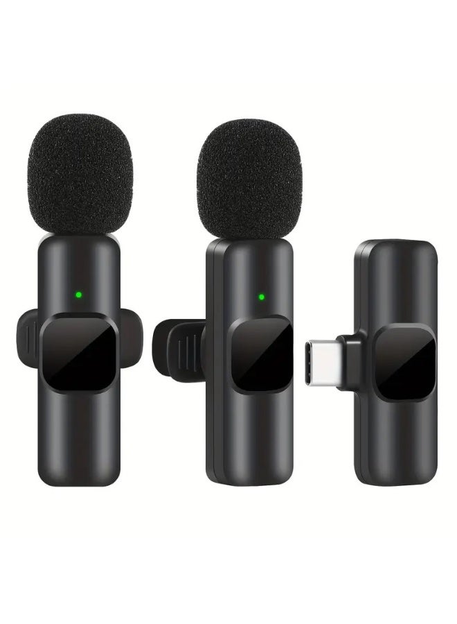 Wireless Lavalier Microphone System With One-touch Recording, Clip-on Design, USB Type-C Connector, Omnidirectional Polar Pattern For Live Streaming, USB Rechargeable Lithium Polymer Battery, Plug-and-play Compatibility  - Image 1