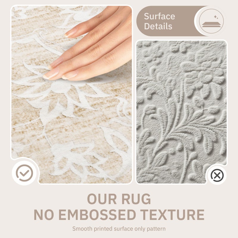 Soalmost 5x7 Area Rugs for Living Room, Washable Vintage Floral Non-Slip Low Pile Natural Rug Soft Throw Carpet for Dining Room Bedroom Home Office Nursery (Beige, 5'x7') - Image 5