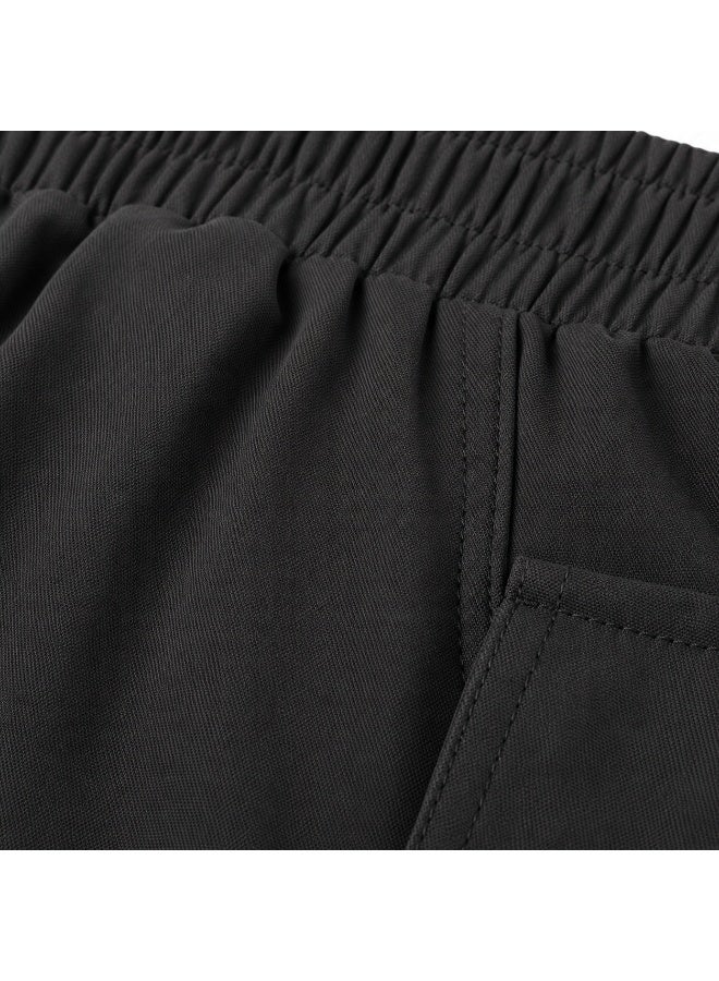 شورت نسائي بلون فحمي داكن بدون علامة تجارية، بخصر عالٍ، مزود بجيوب عملية وأربطة قماشية. - Image 5
