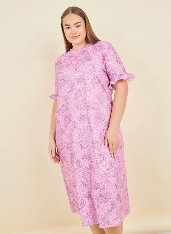 Styli Paisley Print Pocket Detail Sleep T-shirt Dress