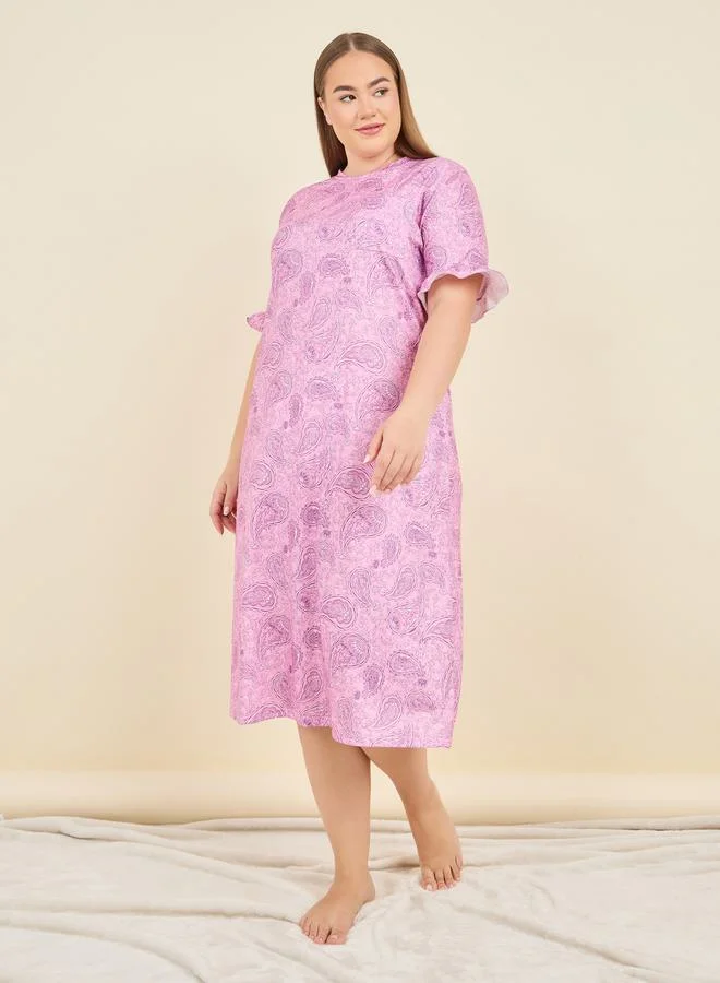 Styli Paisley Print Pocket Detail Sleep T-shirt Dress