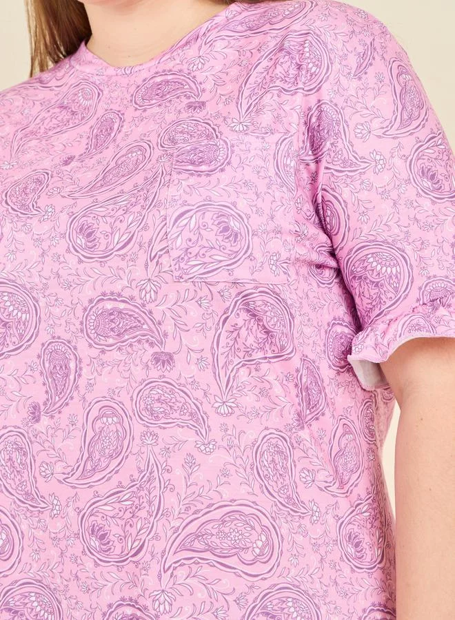 Styli Paisley Print Pocket Detail Sleep T-shirt Dress